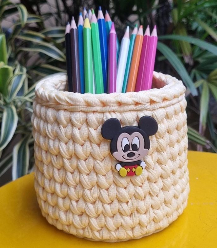 ISA CROCHÊ|Cachepô organizador – Baby Mickey