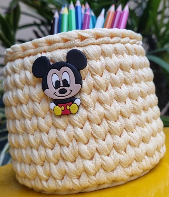ISA CROCHÊ|Cachepô organizador – Baby Mickey